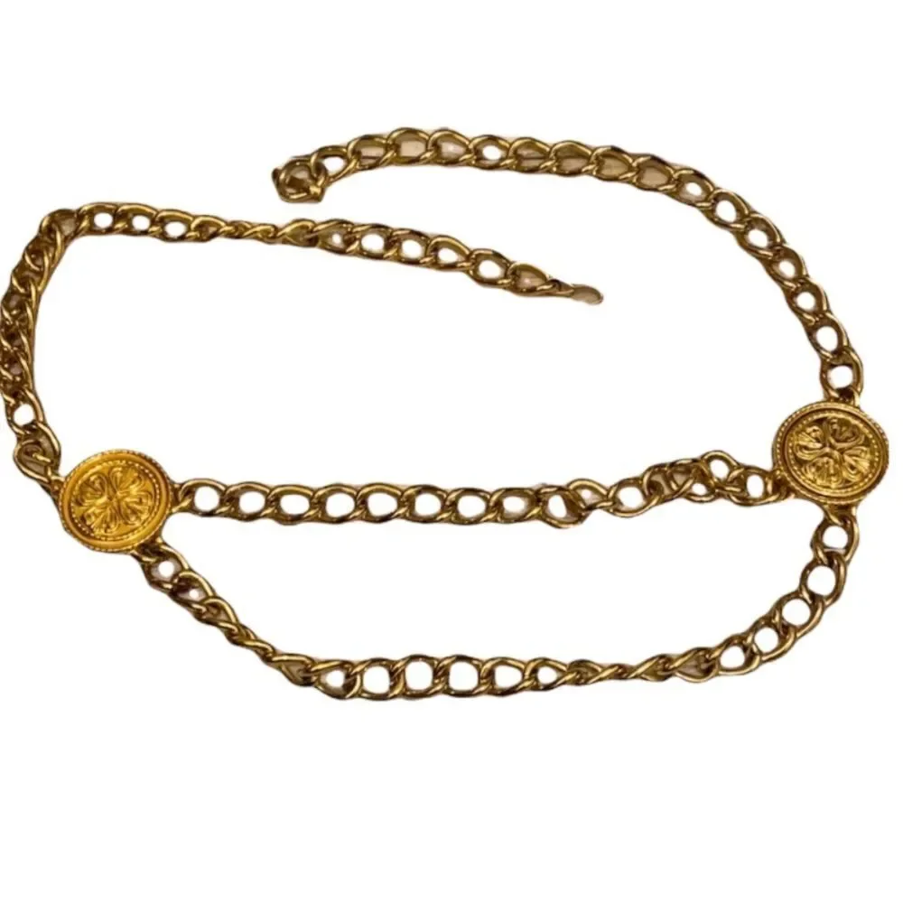 Gilded Gold vermeil hardware double row chain link vintage belt .